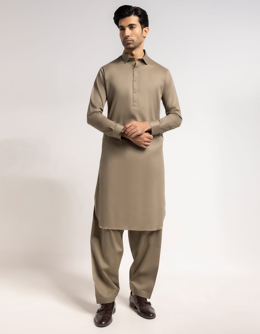 OLIVE COTTON PLAIN KAMEEZ SHALWAR