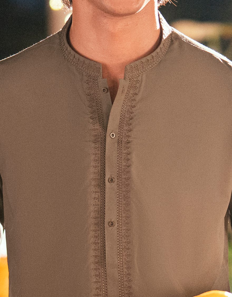 ARMY GREEN BLENDED SEMI-FORMAL KAMEEZ SHALWAR