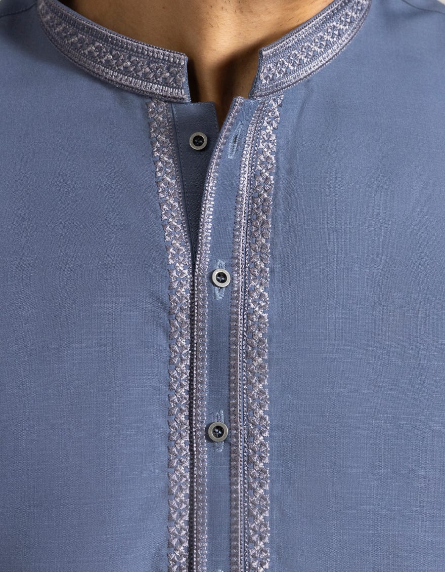 GREYISH BLUE BLENDED SEMI-FORMAL KAMEEZ SHALWAR