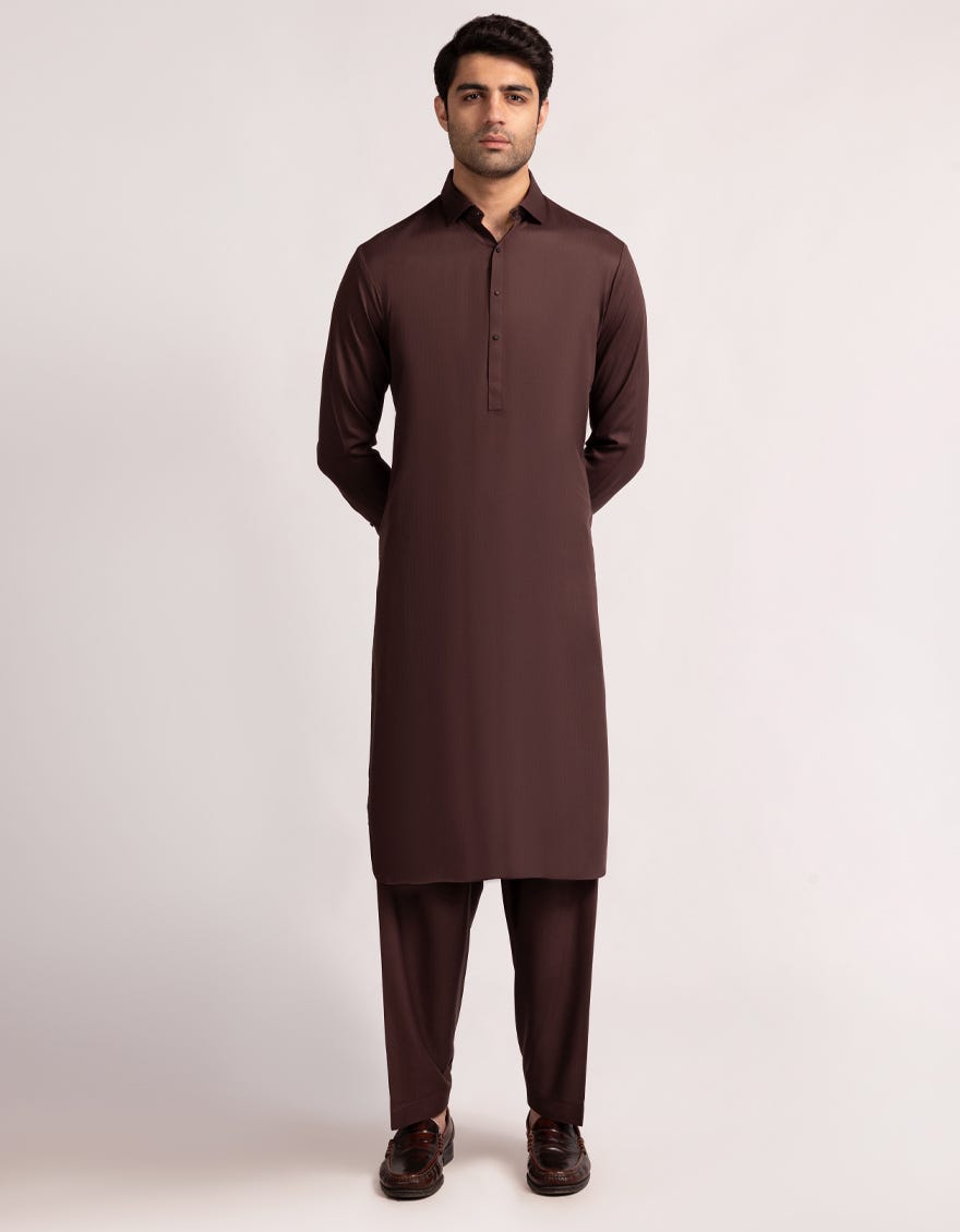 DARK BROWN BLENDED CASUAL KAMEEZ SHALWAR