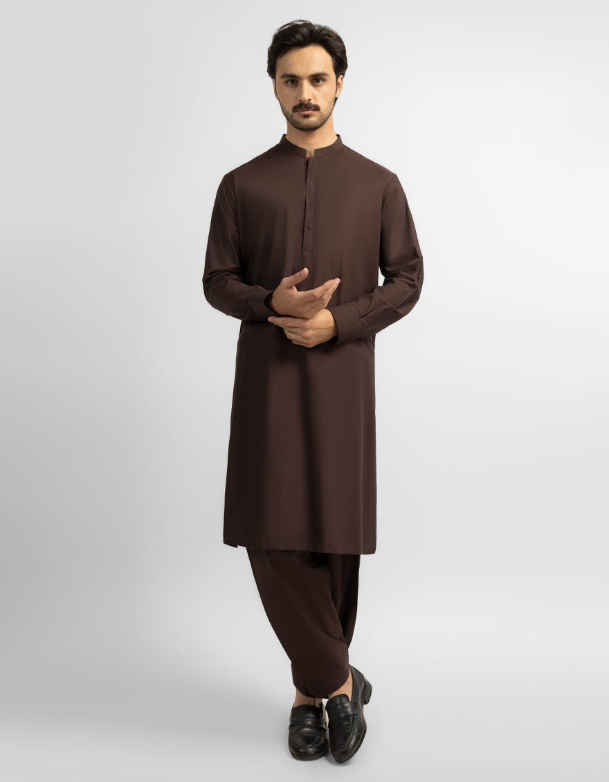 BROWN COTTON PLAIN KAMEEZ SHALWAR
