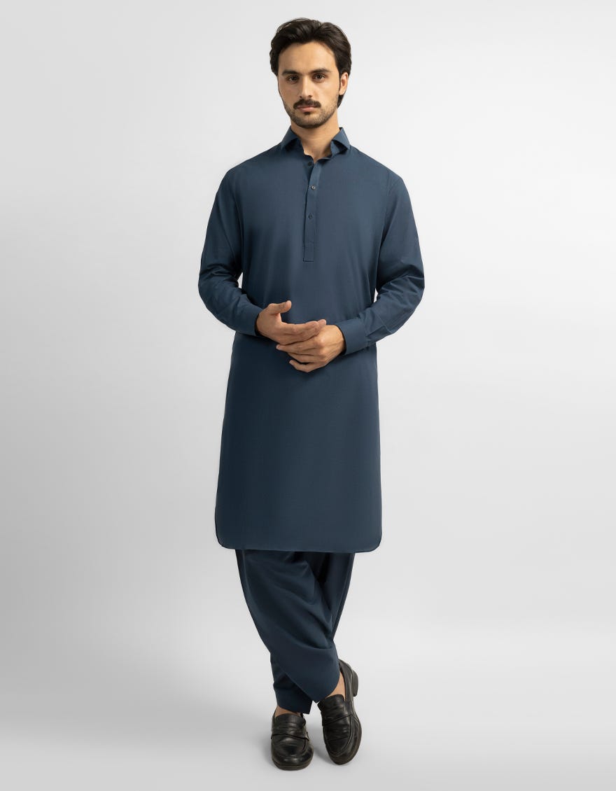 BLUE COTTON PLAIN KAMEEZ SHALWAR