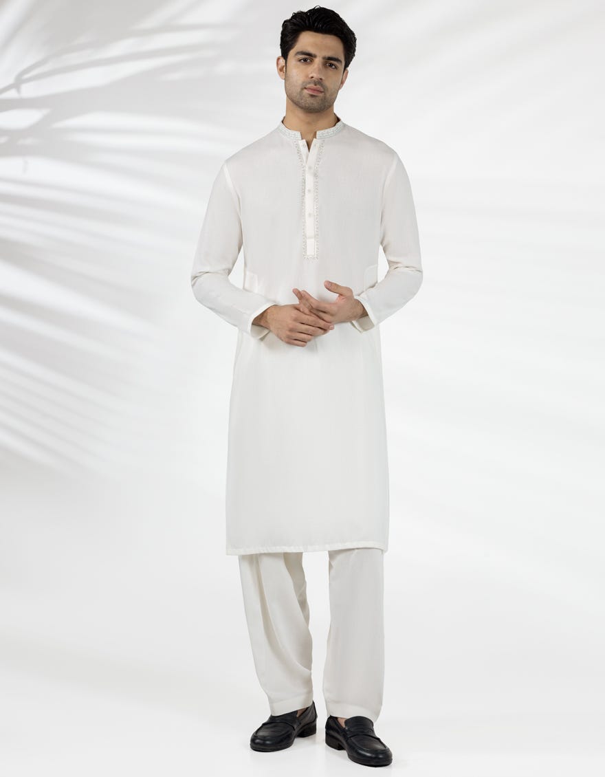 OFF WHITE BLENDED FORMAL KAMEEZ SHALWAR