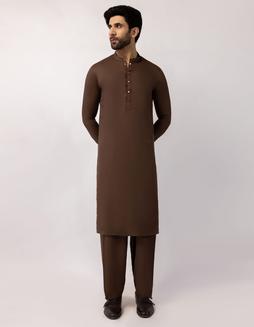 BROWN SEMI-FORMAL KAMEEZ SHALWAR