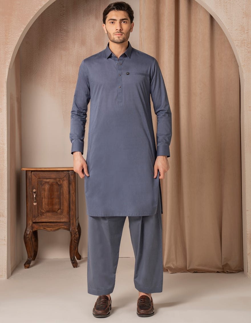 BLUE COTTON CASUAL KAMEEZ SHALWAR