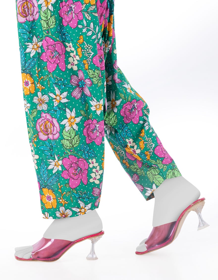 GREEN CAMBRIC PRINTED SHALWAR | JJLT-W-24-3061