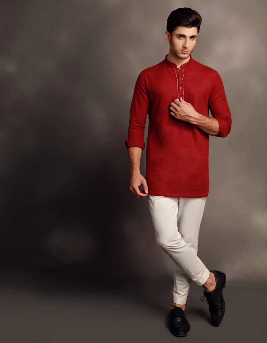 MAROON COTTON SHORT KURTA | JJSHK-W-90485