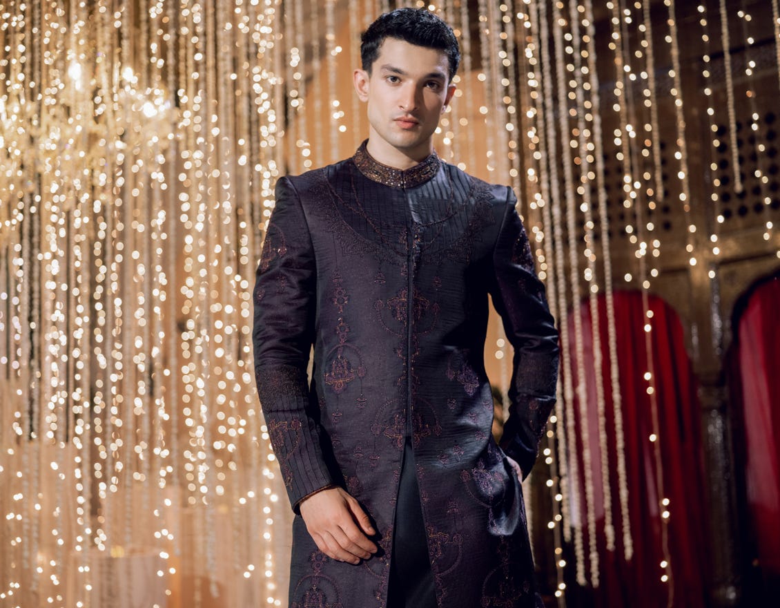 DEEP PURPLE BLENDED SHERWANI | JJSW-582