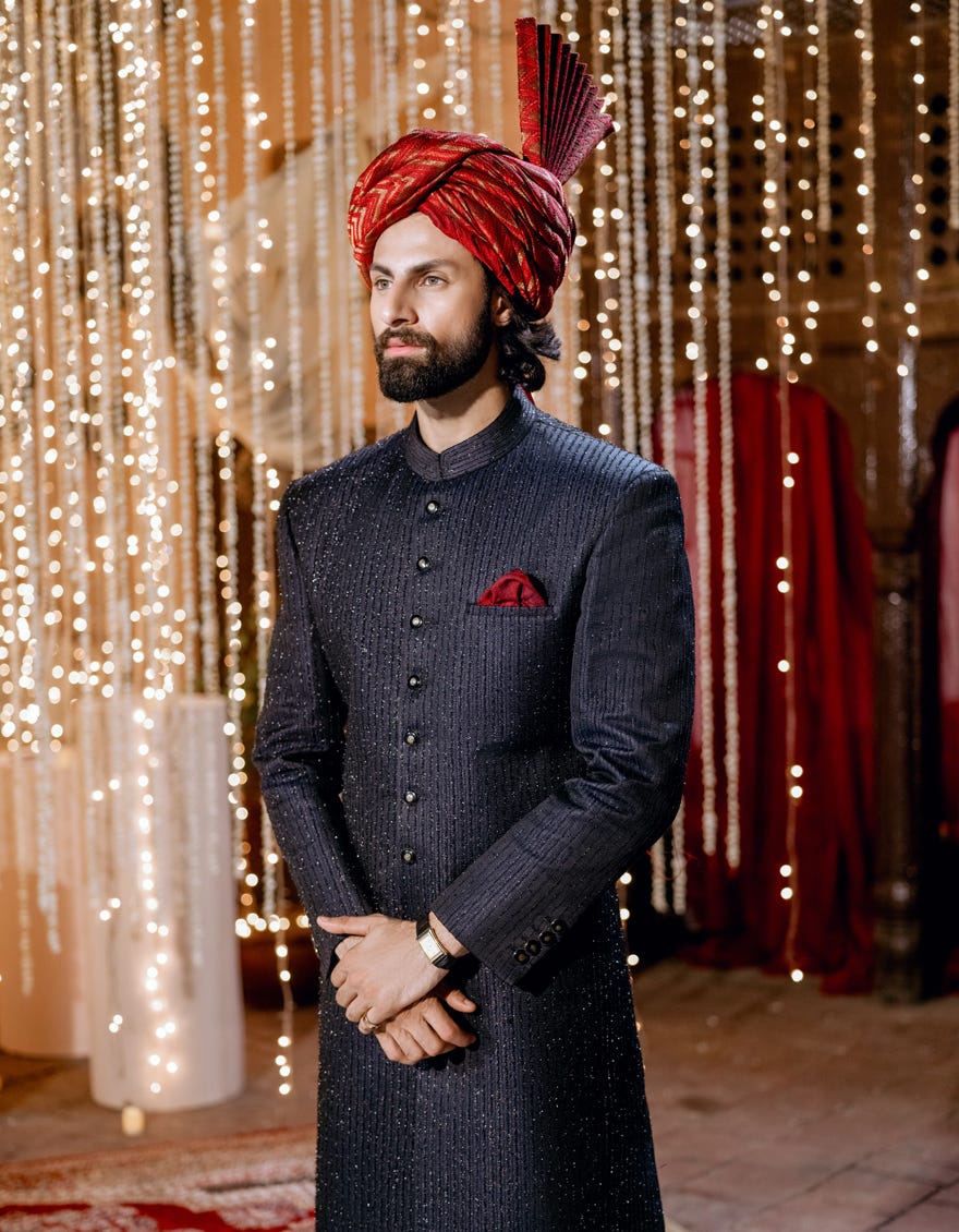 MIDNIGHT BLUE BLENDED SHERWANI | JJSW-583