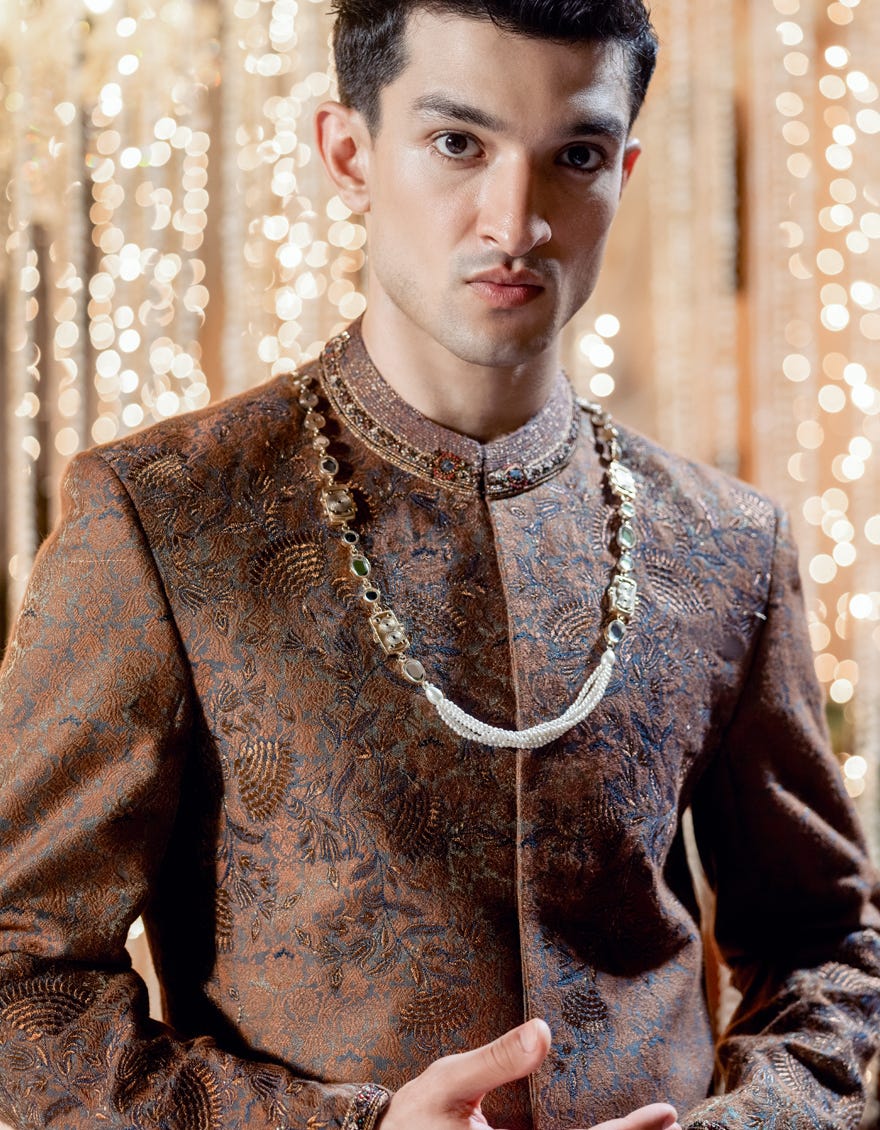 RUST BLENDED SHERWANI | JJSW-586