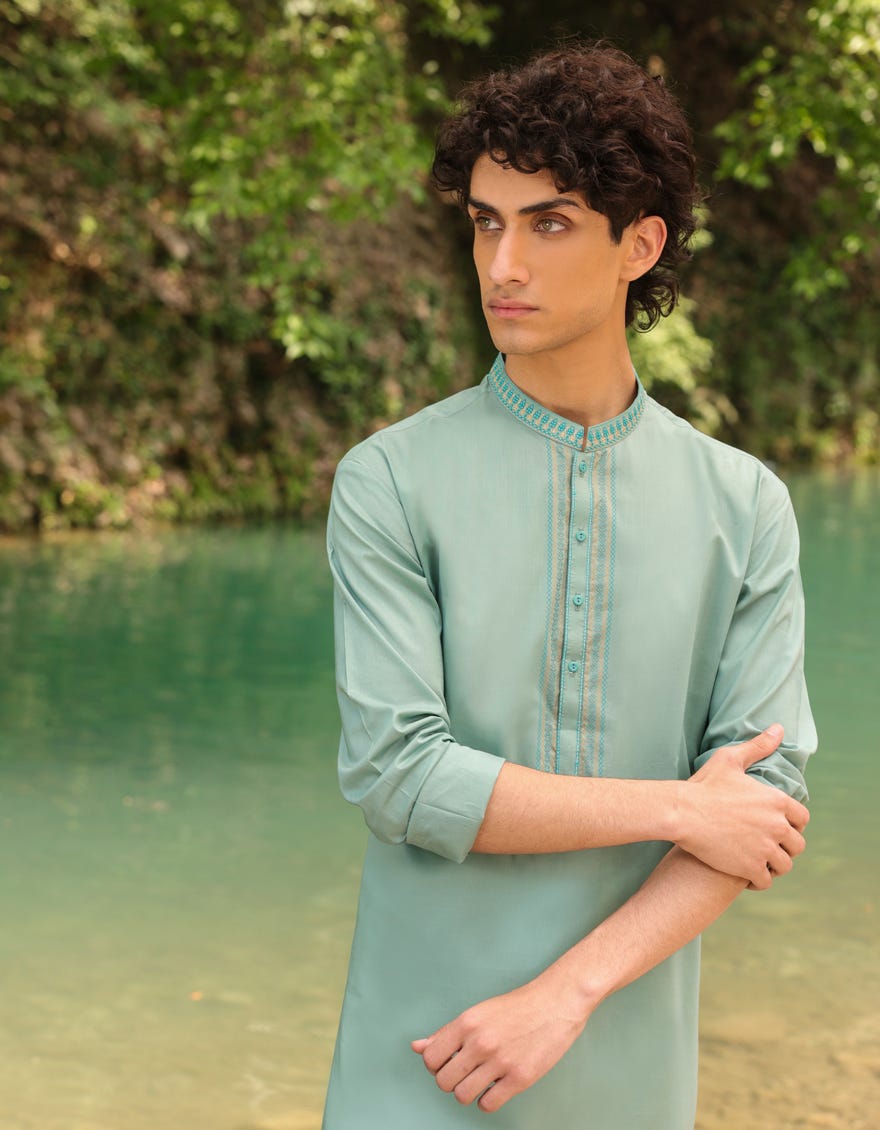 GREEN COTTON KURTA | JTK-S-38863