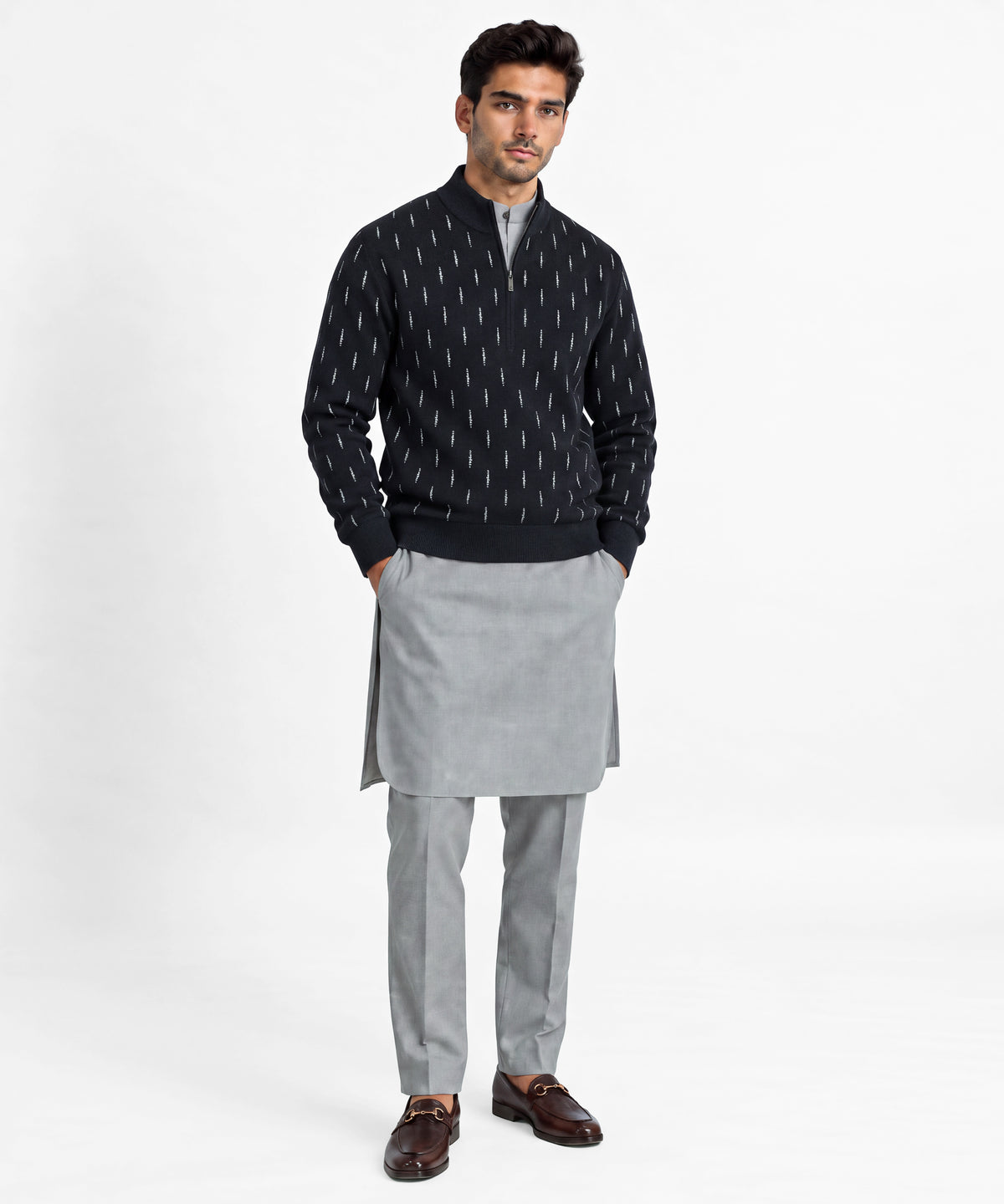 Blue Mock Neck Sweater - full body view
