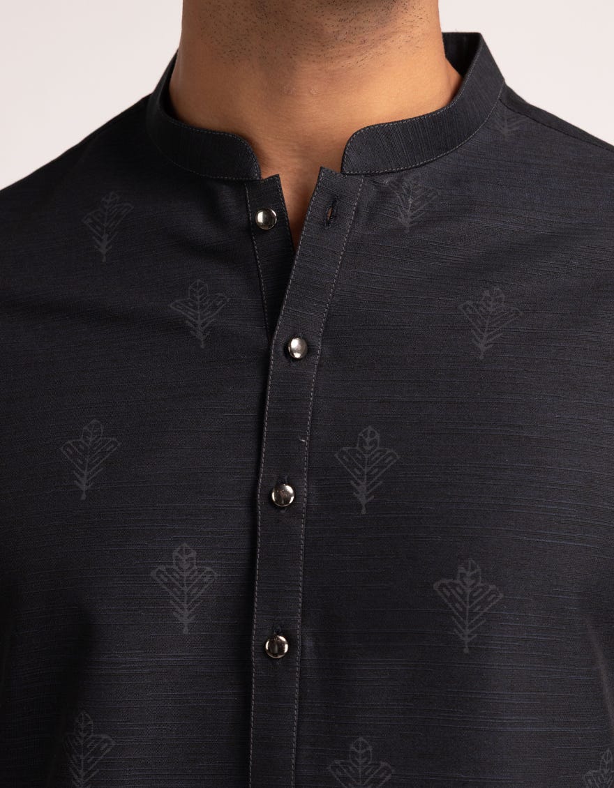 MIDNIGHT BLUE COTTON THIGH LENGTH KURTA TROUSERS