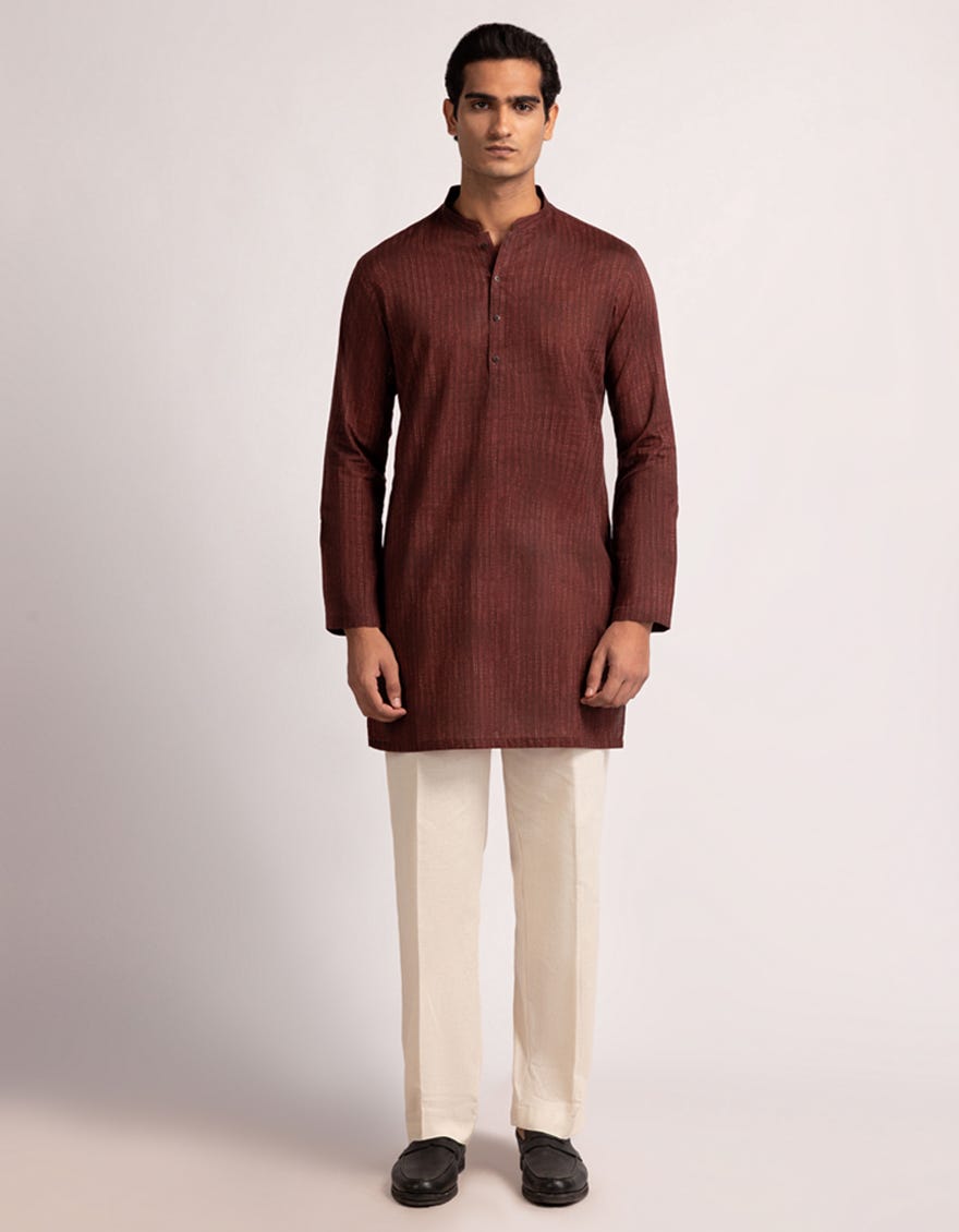 BLACK RED COTTON CASUAL SHORT KURTA