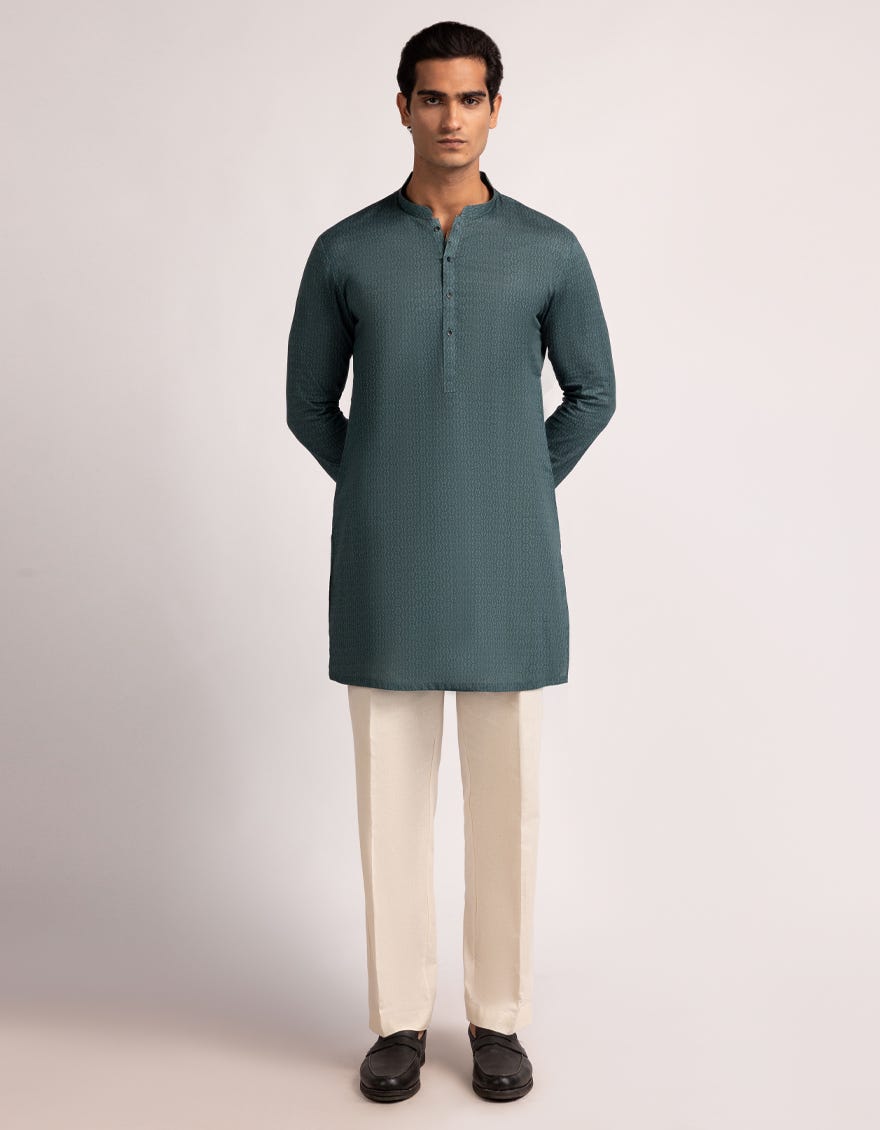 GREEN COTTON CASUAL SHORT KURTA