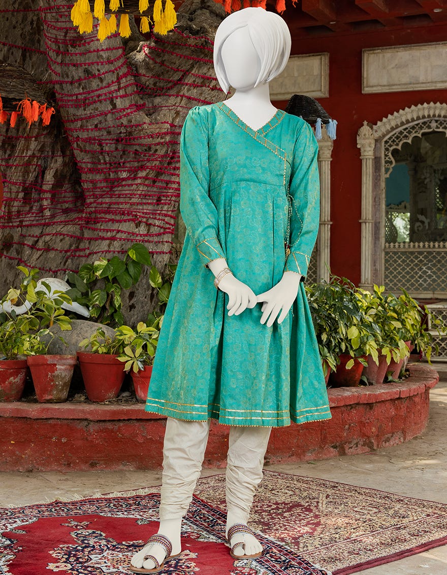 SEA GREEN JAMAWAR KURTA J. SEA GREEN JAMAWAR KURTA J.