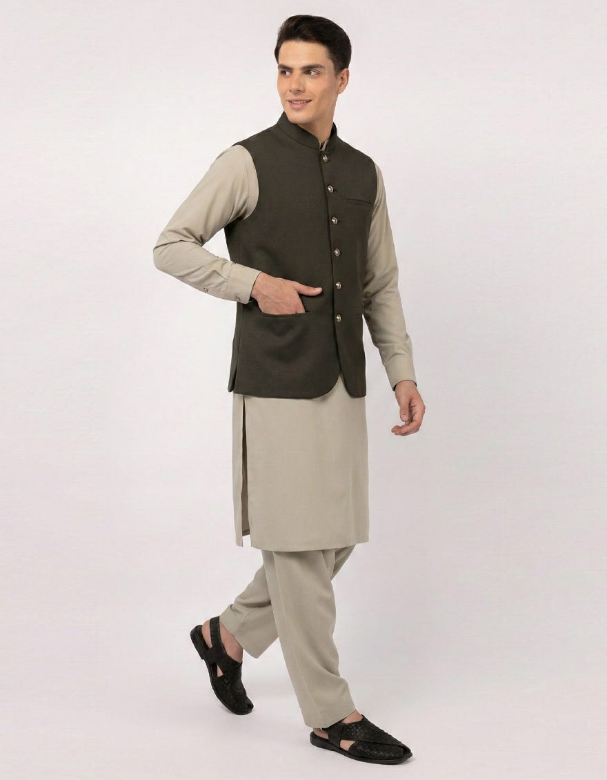 DARK OLIVE SUITING WAISTCOAT