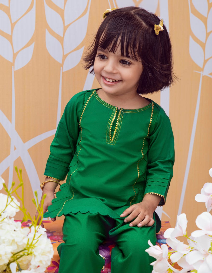 GREEN DYED KHADDAR INFANT 2PC | JGKL-W-JK2-23-5645
