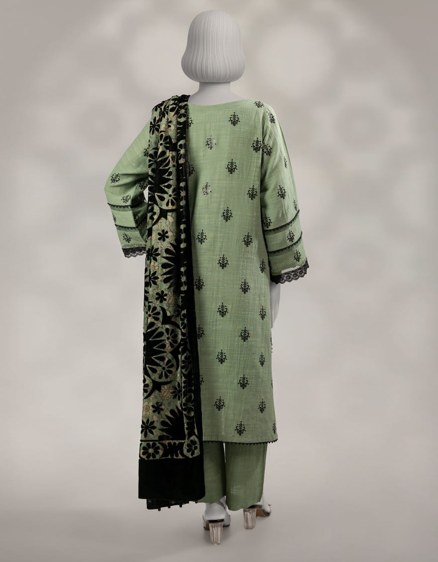 GREEN KHADDAR EMBROIDERED 3PC STITCHED