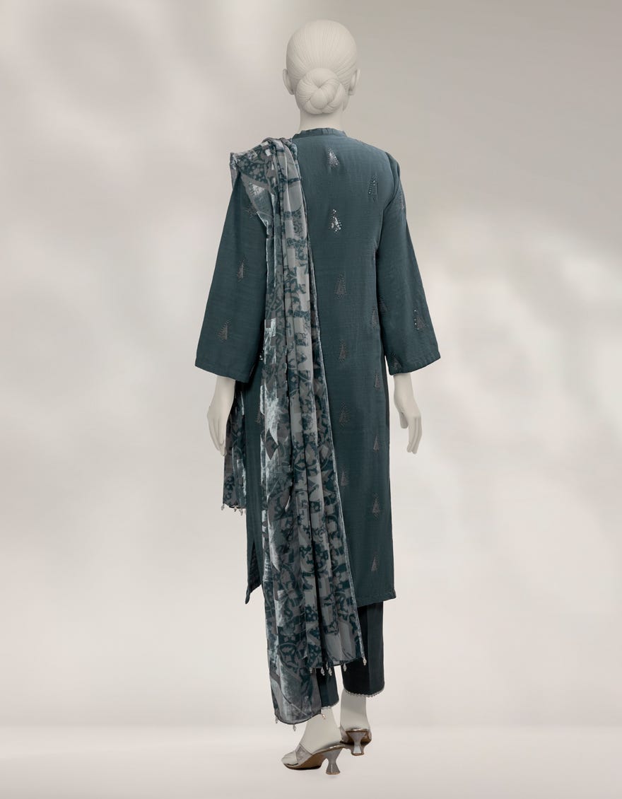 GREEN KHADDAR EMBROIDERED 3PC STITCHED