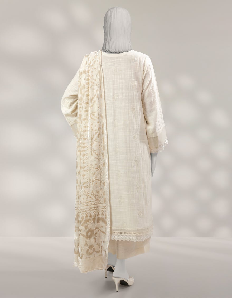 OFF WHITE KHADDAR EMBROIDERED 3PC STITCHED