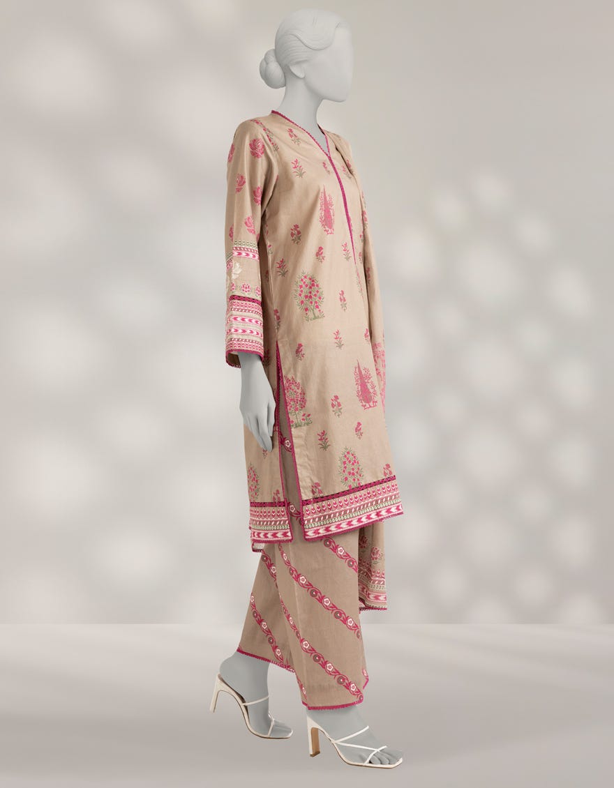 BROWN CAMBRIC PRINTED UNSTITCHED 3PC