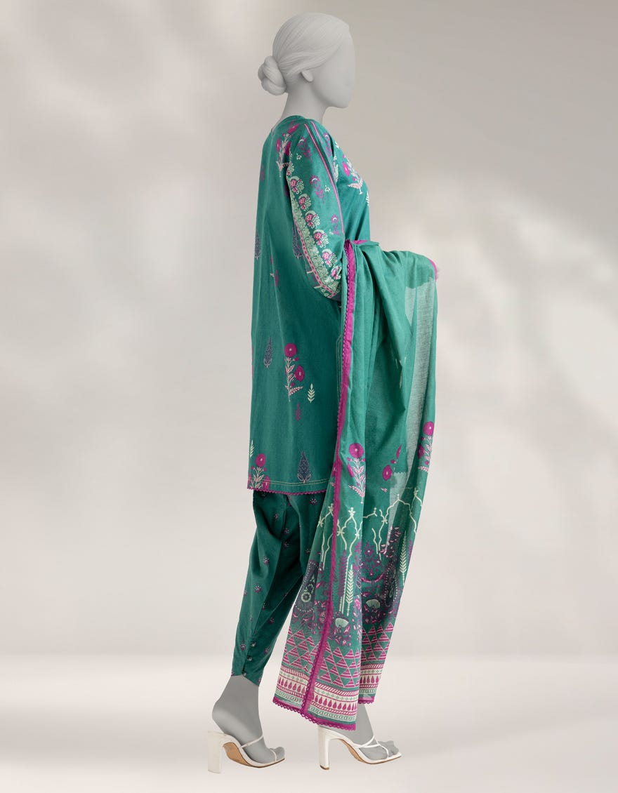 GREEN CAMBRIC PRINTED 3PC STITCHED