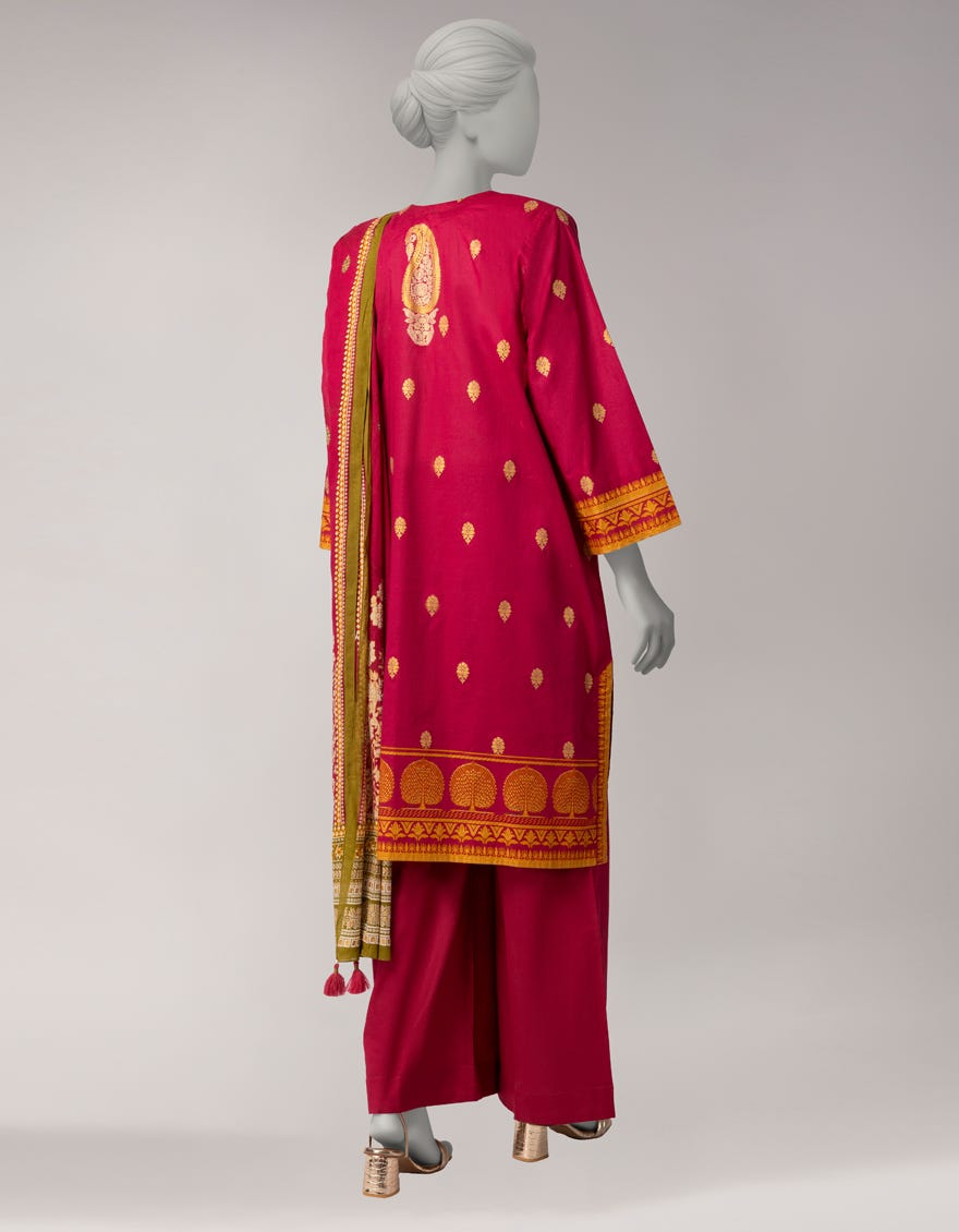 PINK LAWN PRINTED 3PC STITCHED