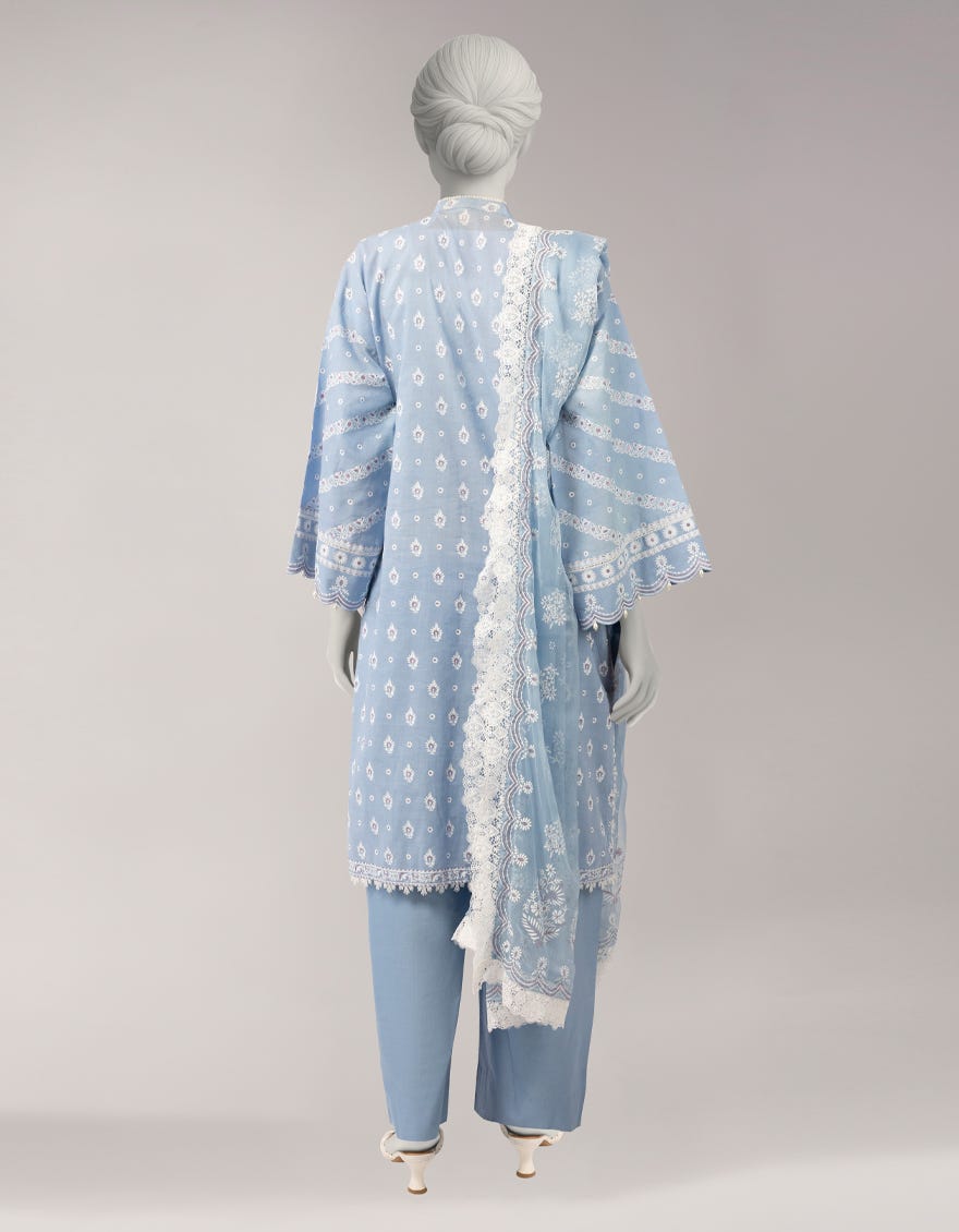 BLUE LAWN PASTE PRINTED 3PC STITCHED