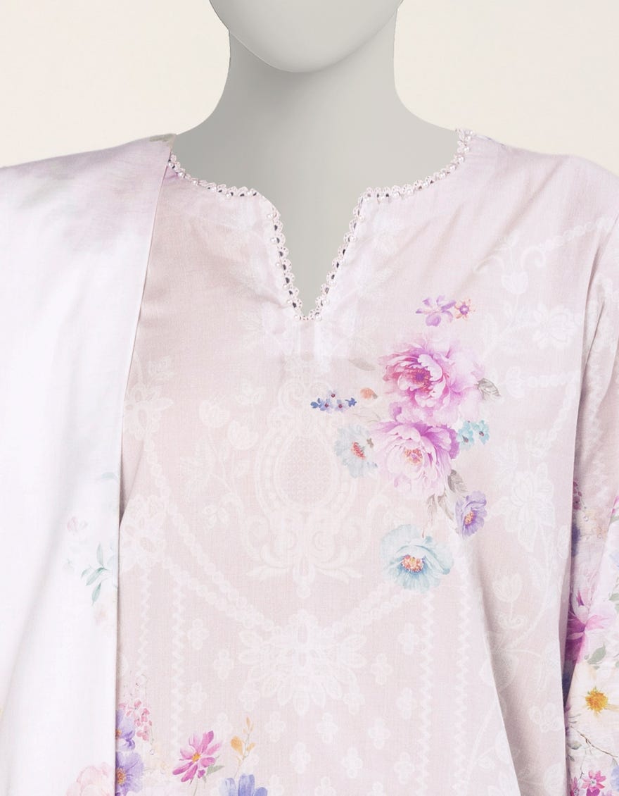PINK DIGITAL PRINTED CAMBRIC 3PC STITCHED
