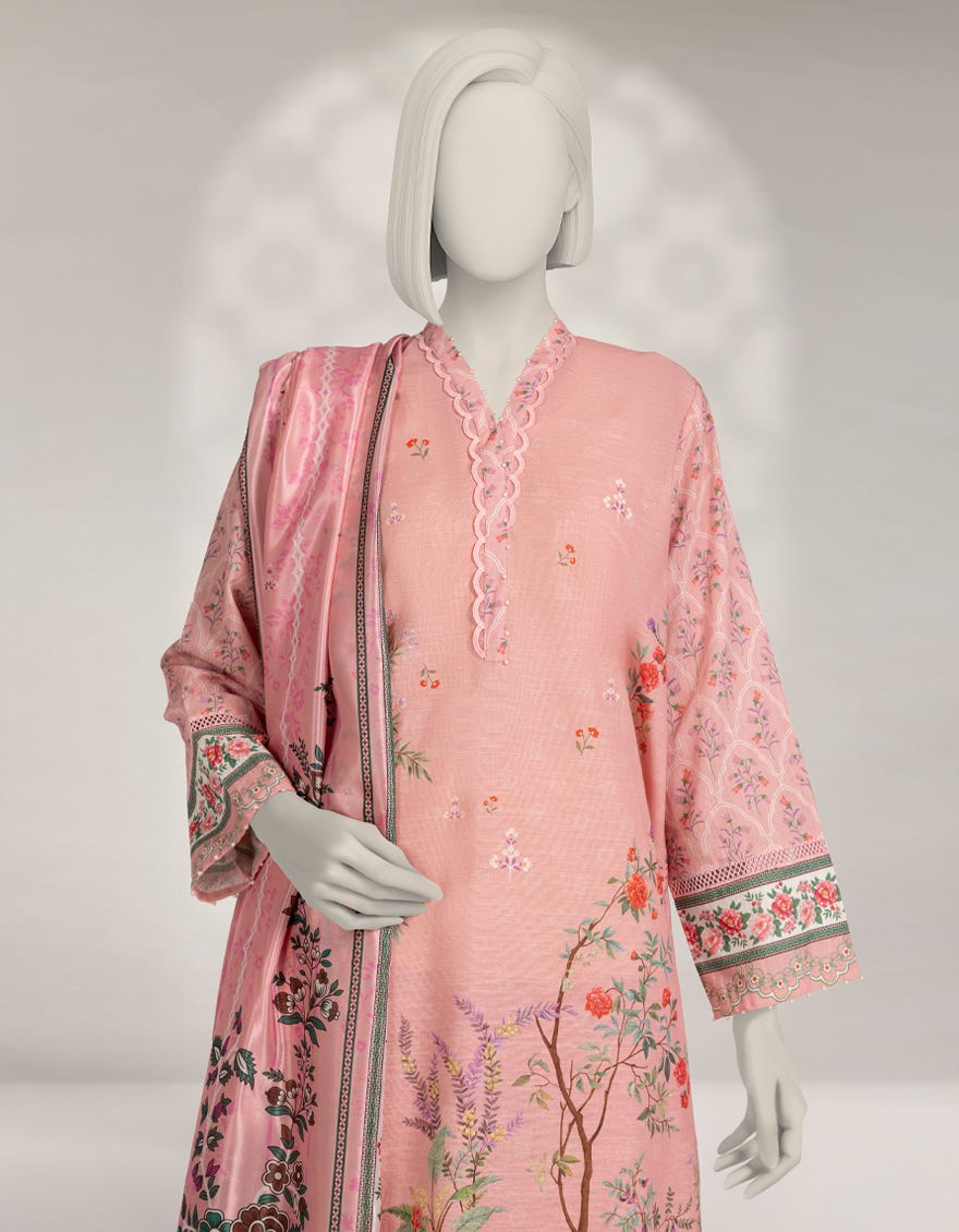 PINK KHADDAR DIGITAL PRINTED 3PC STITCHED