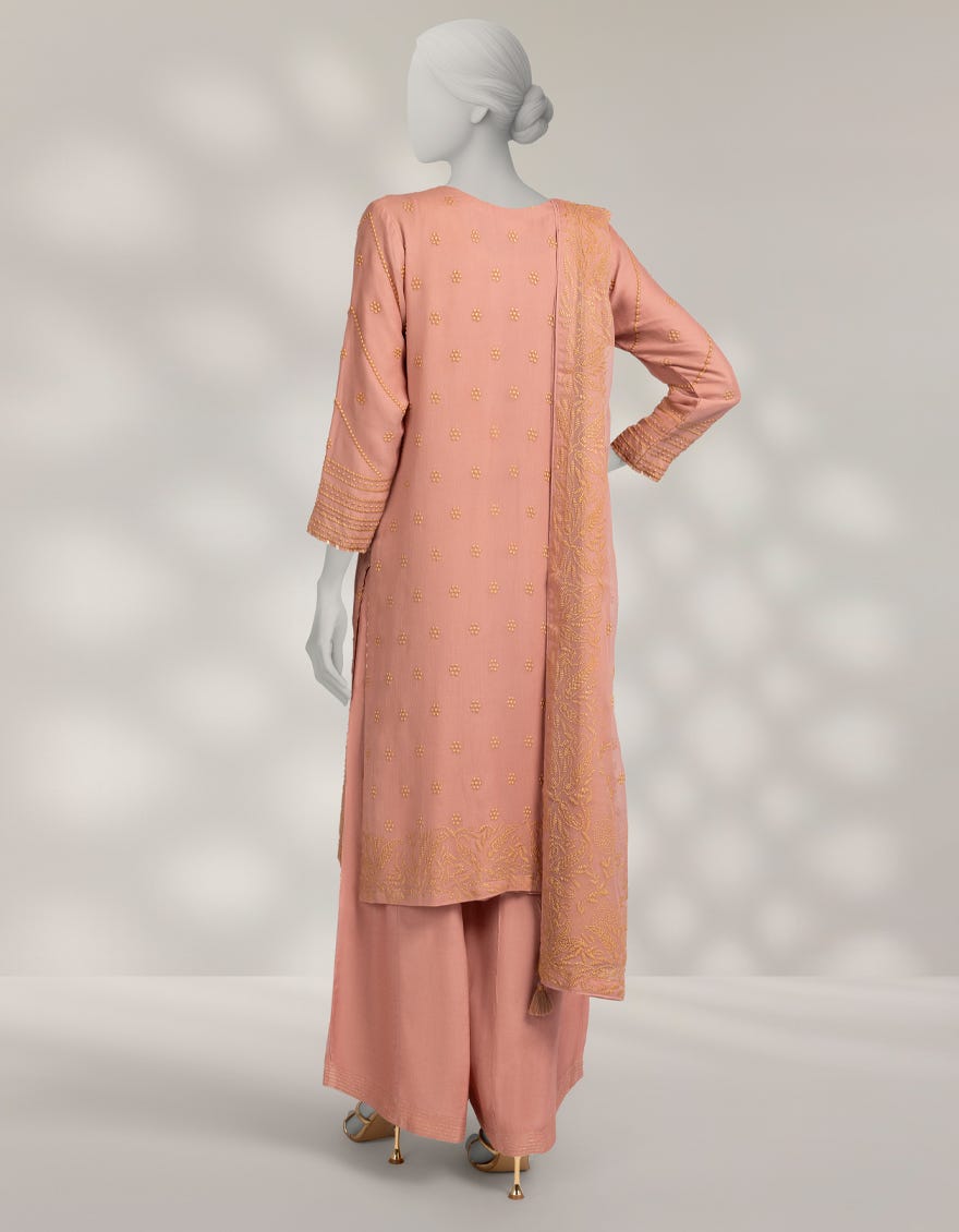 PINK IMPURE CHIFFON DYED 3PC STITCHED