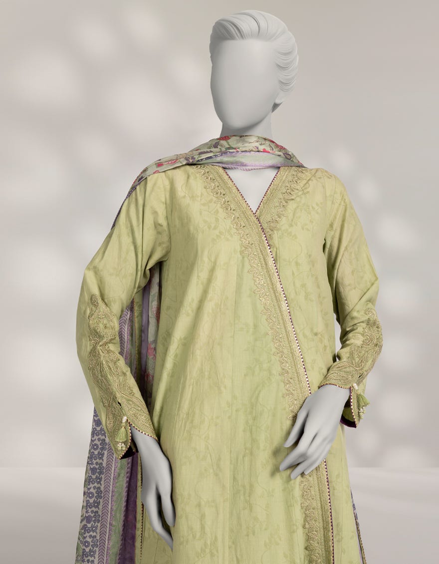 SAGE GREEN DOBBY EMBROIDERED 3PC STITCHED