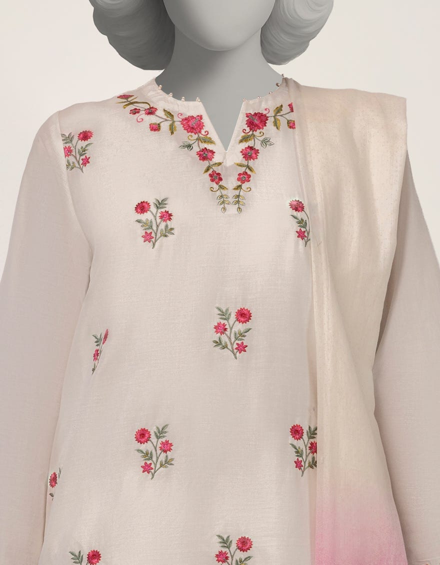 WHITE LAWN JACQUARD EMBROIDERED 3PC STITCHED