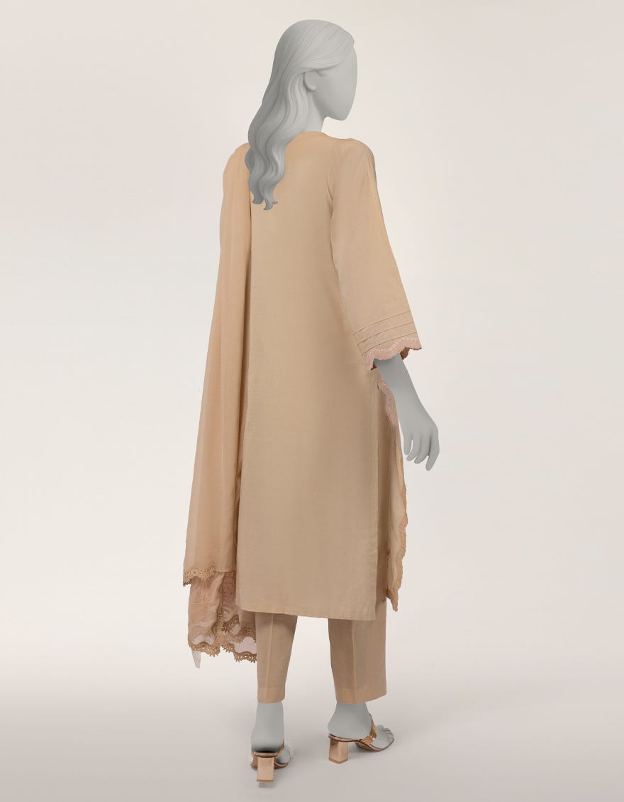 BEIGE DOBBY EMBROIDERED 3PC STITCHED