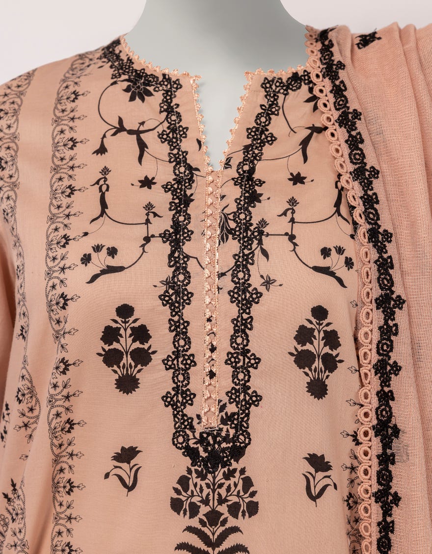 TEA PINK LAWN EMBROIDERED STITCHED 3PC
