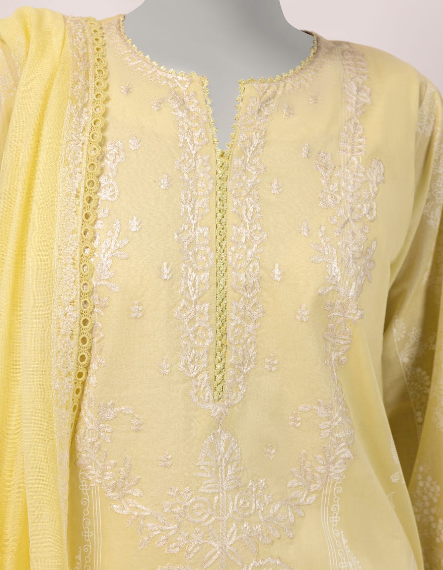 YELLOW LAWN PASTE PRINTED 3PC STITCHED