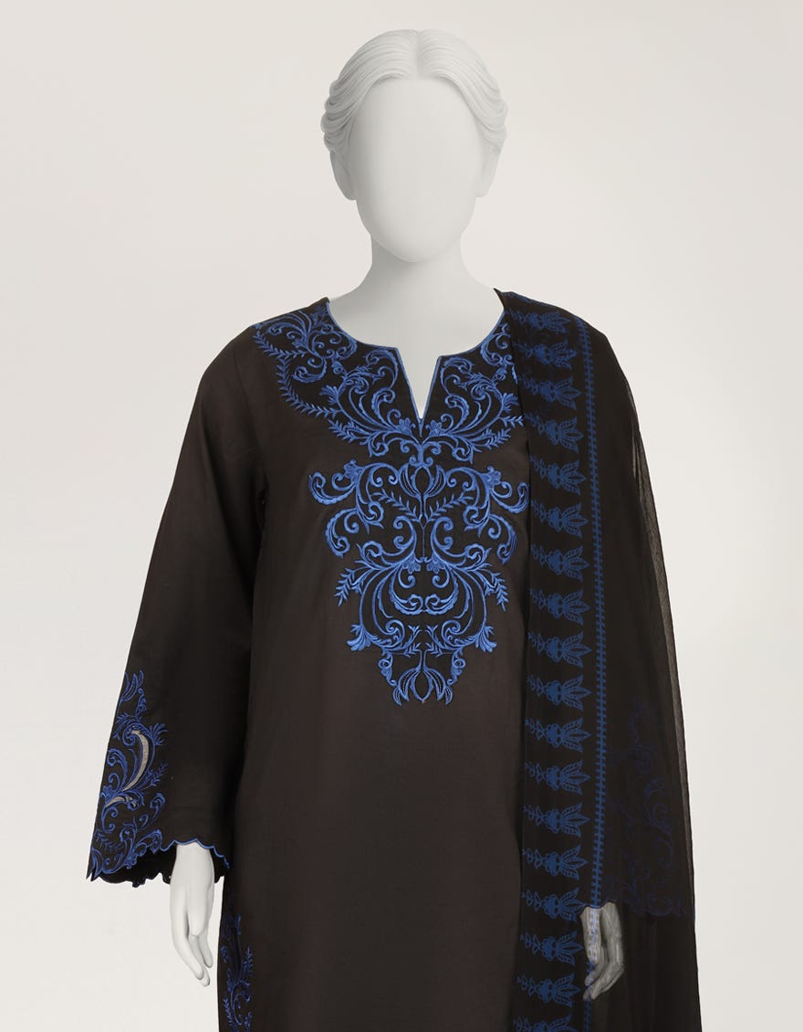 BLACK LAWN EMBROIDERED STITCHED 3PC