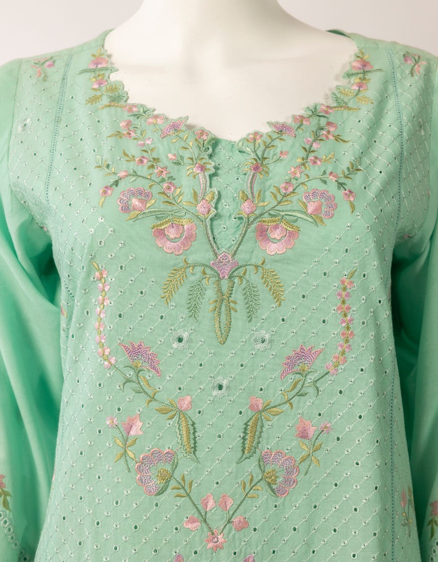 SEA GREEN LAWN SCHIFFLI STITCHED 3PC
