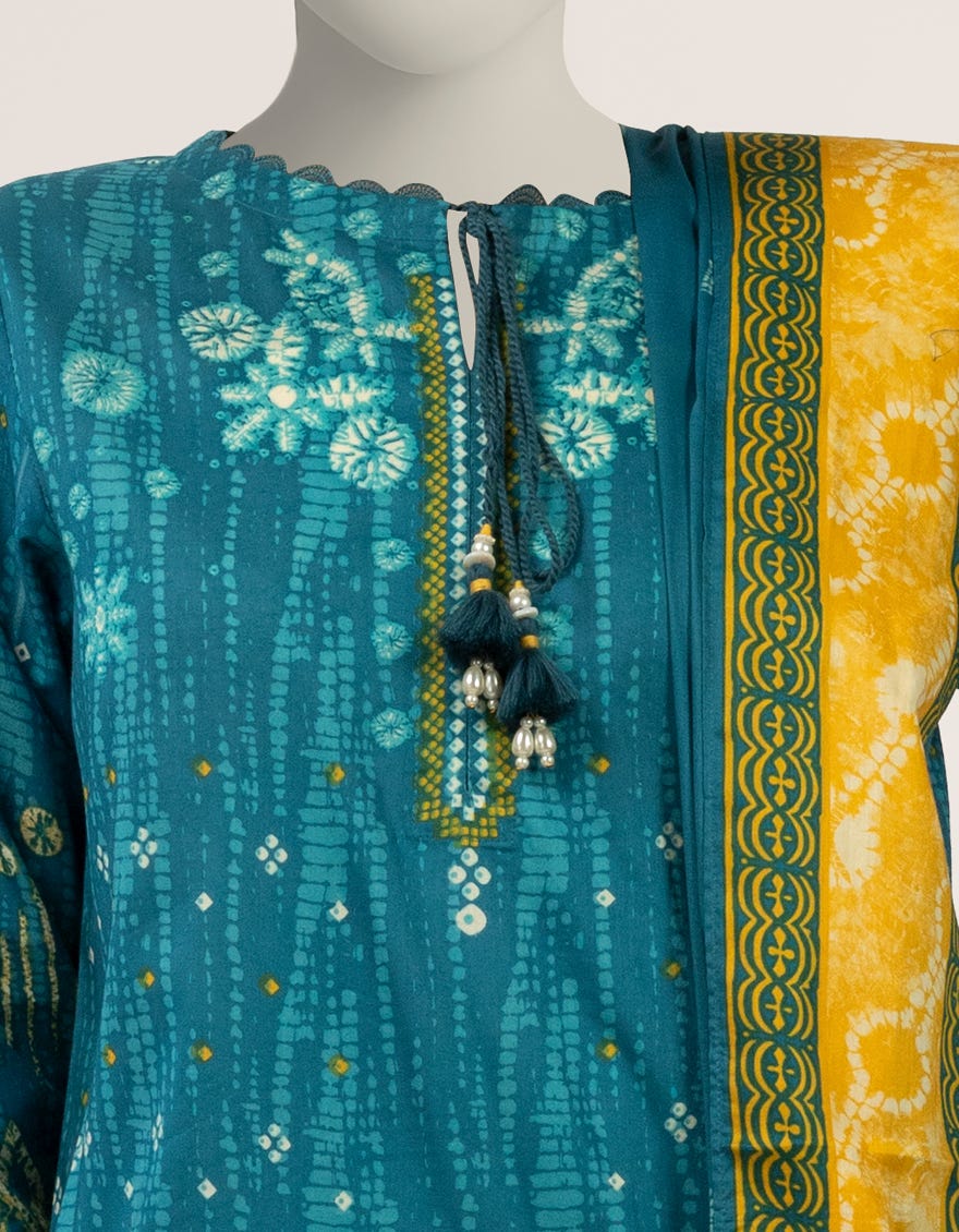 TEAL LAWN PRINTED 3PC STITCHED