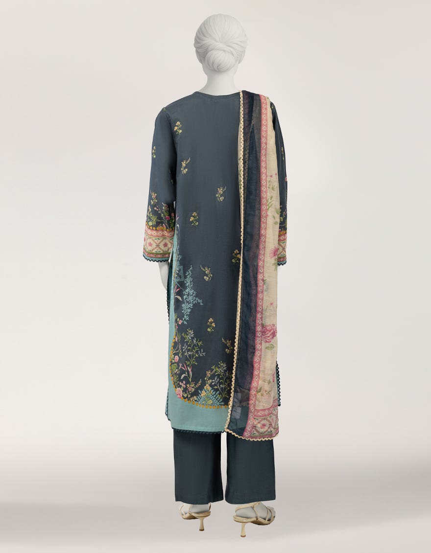 GREY LAWN EMBROIDERED STITCHED 3PC