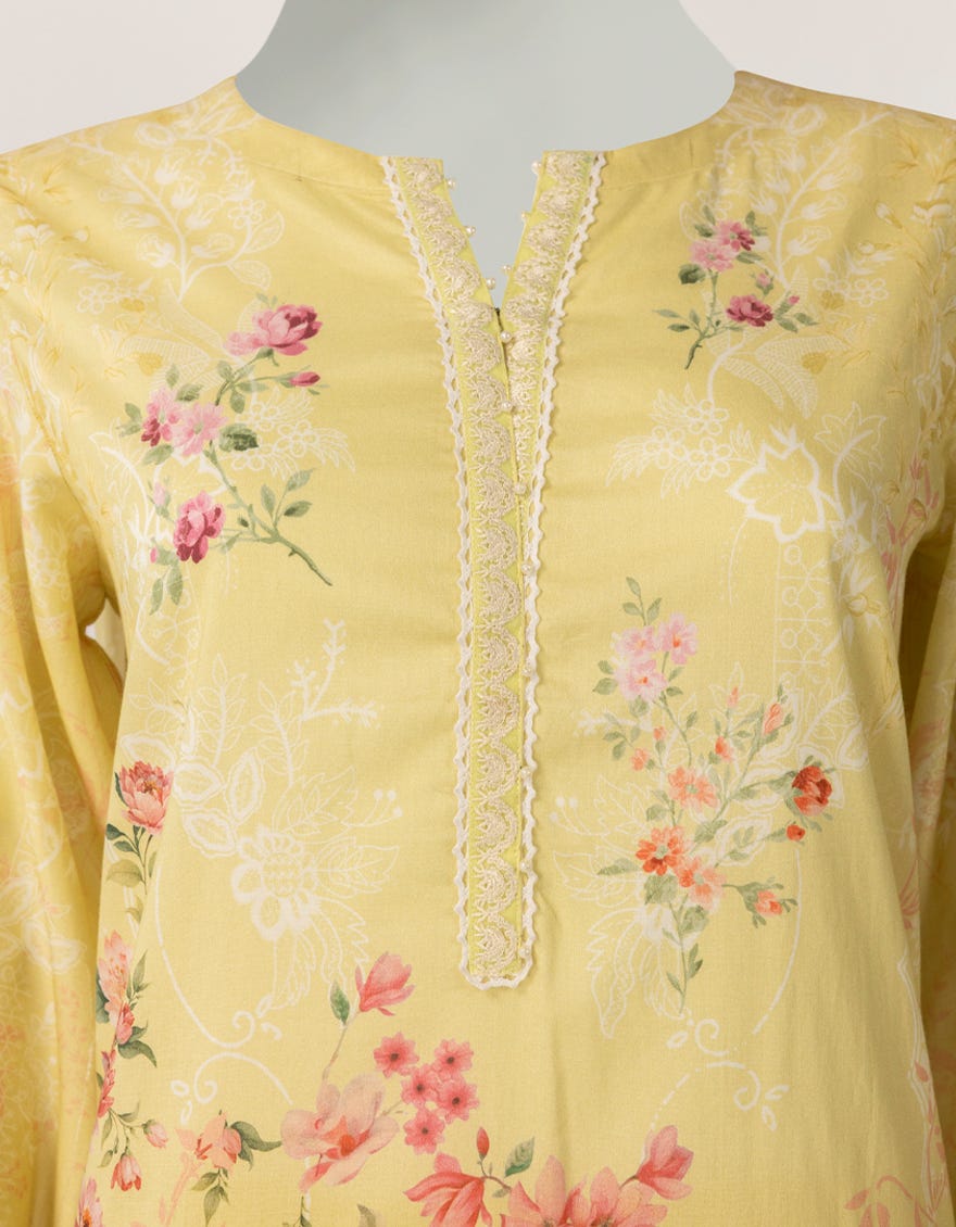 YELLOW LAWN EMBROIDERED STITCHED 3PC