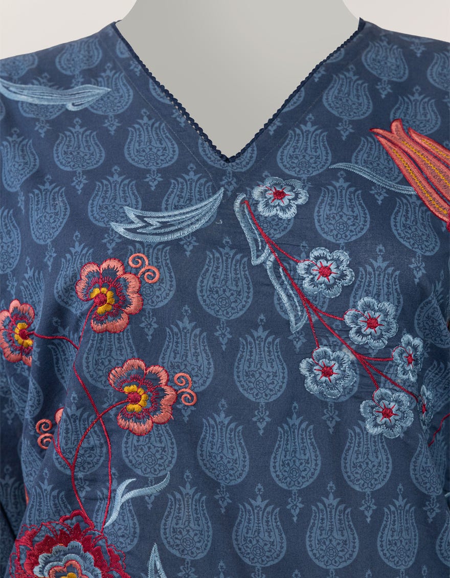 BLUE LAWN EMBROIDERED STITCHED 3PC