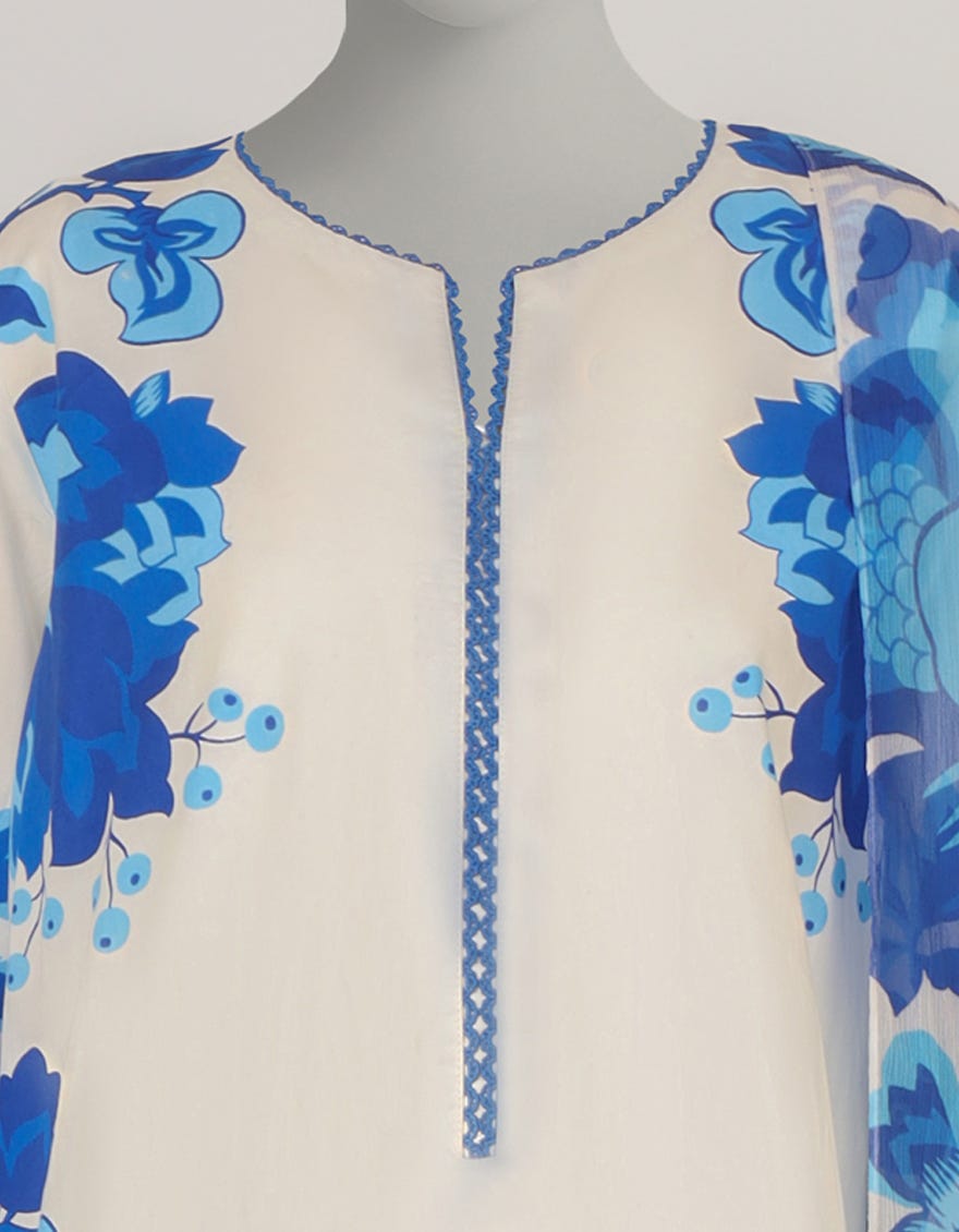 WHITE PRINTED STITCHED 3PC