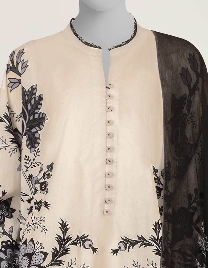 WHITE PRINTED STITCHED 3PC