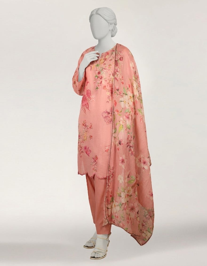 PINK LAWN EMBROIDERED STITCHED 3PC