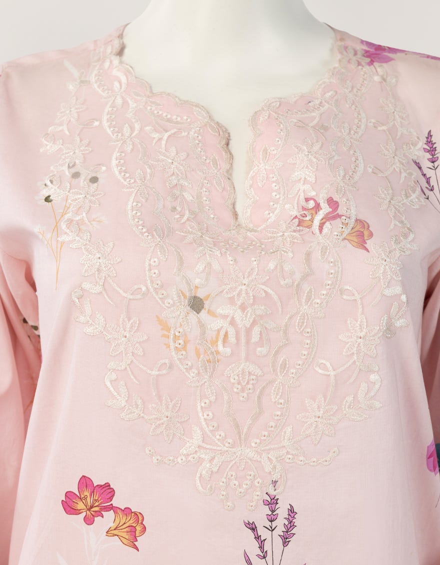 PINK LAWN EMBROIDERED STITCHED 3PC