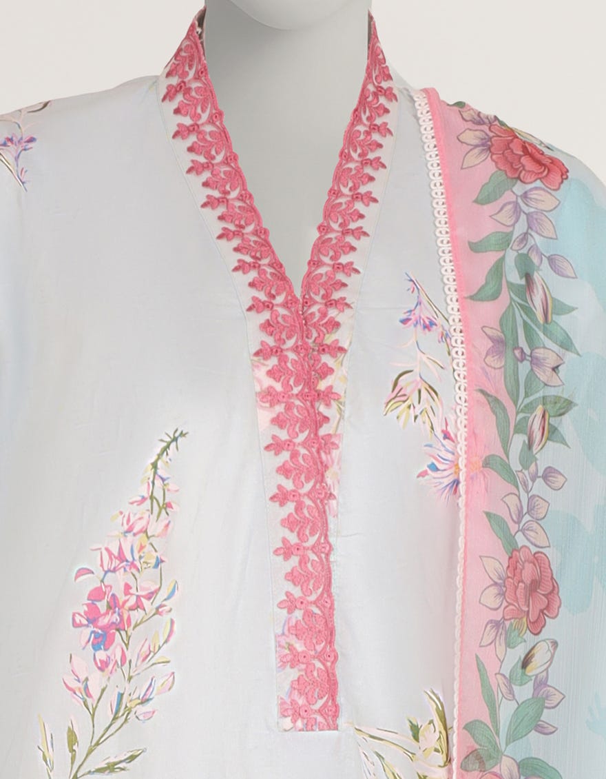 SKY BLUE LAWN EMBROIDERED STITCHED 3PC