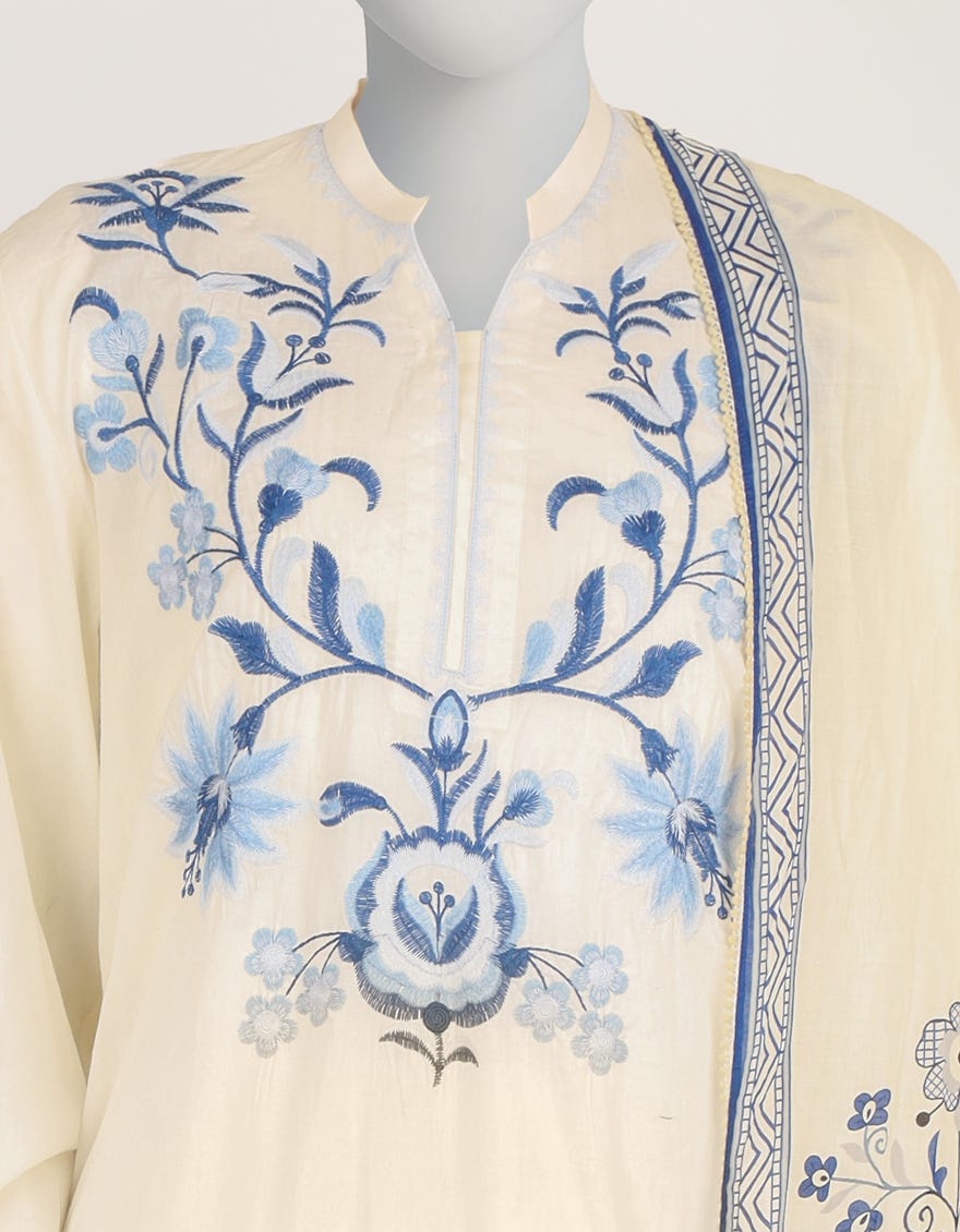 OFF WHITE LAWN EMBROIDERED STITCHED 3PC
