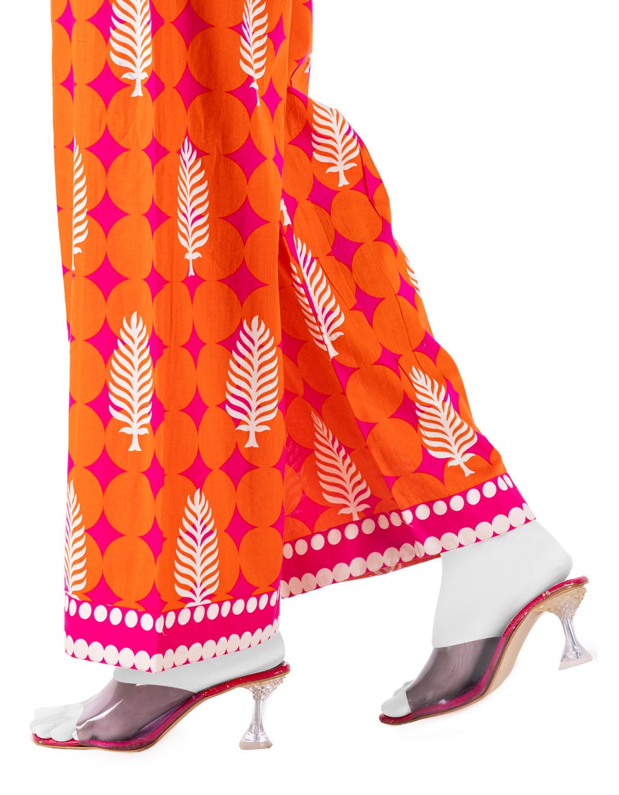 ORANGE CAMBRIC PRINTED TROUSERS | JJLT-W-24-3068